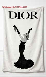 Dior Black White Vintage Flannel Sofa Throw Blanket D046